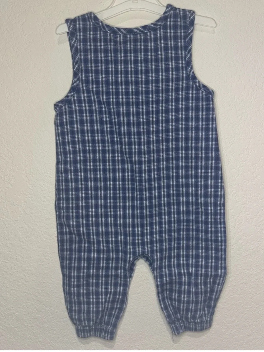 Vintage Carter's Blue and White Plaid Infant Romper with Seal Motif 9-12 Months